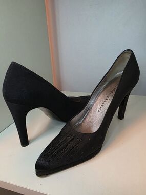 Charles Jourdan Black Embellished Heels Pumps Size 9 Elegant